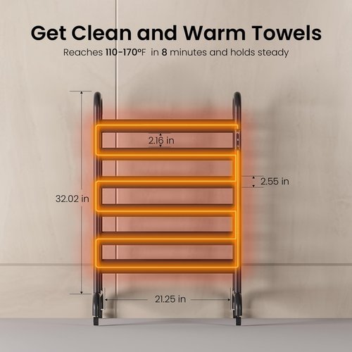 Zelngo Freestanding Towel Warmer Rack for Bathroom, Smart Electric Heated Towel Rack, 12 Bars Timer, Pulley Stand Alone Fast Heating, Constant Temperature Hard Wired/Plug-in Waterproof Black