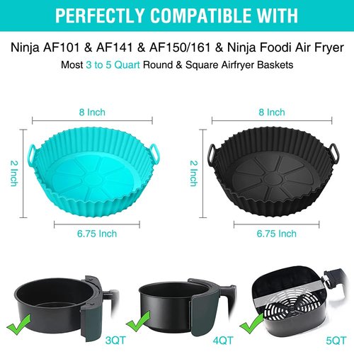 Silicone Air Fryer Liners for Ninja AF101 4QT AF141 5QT AF150 AF161 XL MAX 5.5QT for Ninja Foodi and Most 3-5 Quart Airfryers, Air Fryer Oven Microwave Accessories, Better than Disposable Paper Liner
