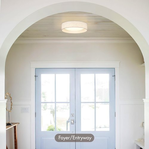 HILUXIA Modern Linen LED 13 Inch Ceiling Light Fixture with 24W 5CCT, Set of 2, Flush Mount Low Profile Room Lamp, Dimmable Minimalist Lighting for Bedroom, Kitchen, Hallway, Closet, Entryway, 2 Pack