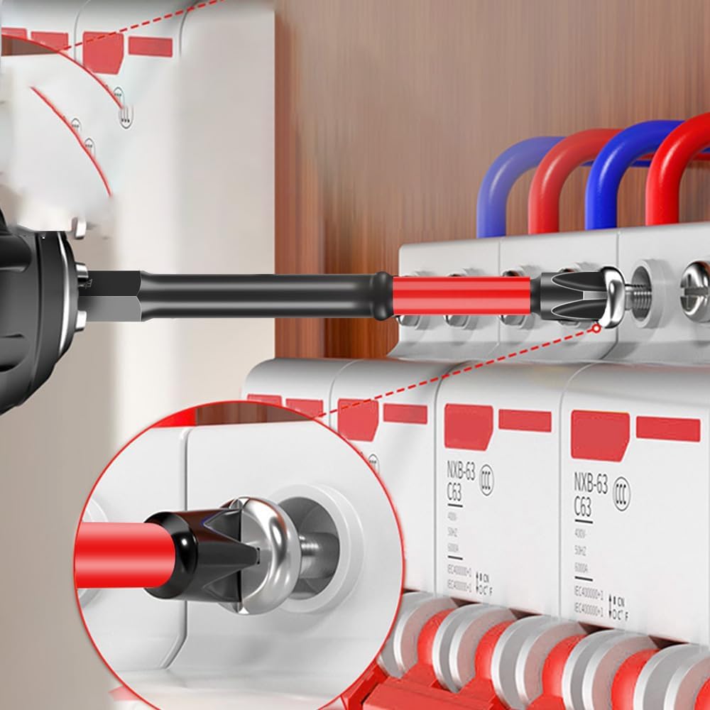 FPH2 Impact Screwdriver Bit Set, 65mm & 110mm Phillips Head Drill & Screwdriver Bits FPH2 Premium S2 Steel Shank for Electrician Screwdriver Bits Circuit Breakers Air Switch (6.5 + 11 mm 4 Pcs)