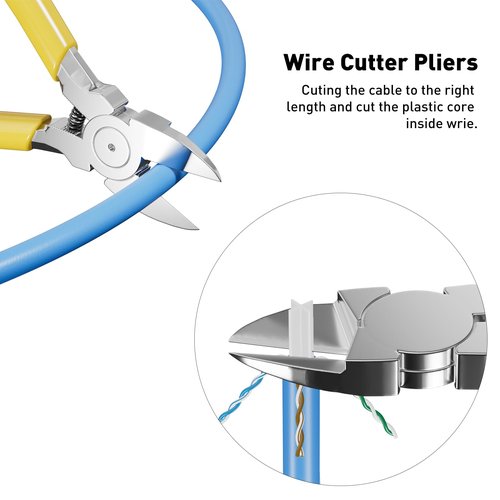 Cat7 RJ45 Crimping Tool, Cat 7 Cat6 Cat5 Pass Through Ethernet Crimping Tool Kit, Network Crimping Tool With Cable Tester, Multiply Stripper, Blades,50Pcs Cat 6 Connectors and Strain Relief Boots