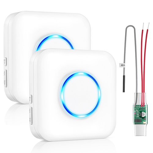 Wireless Doorbell Extender with Receiver Connects to Existing Hardwired Doorbell into Wireless Door Bell with 656 FT Range, 58 Chimes and 5 Volume Levels for Garage/Basement (1 Extender 2 Receiver）