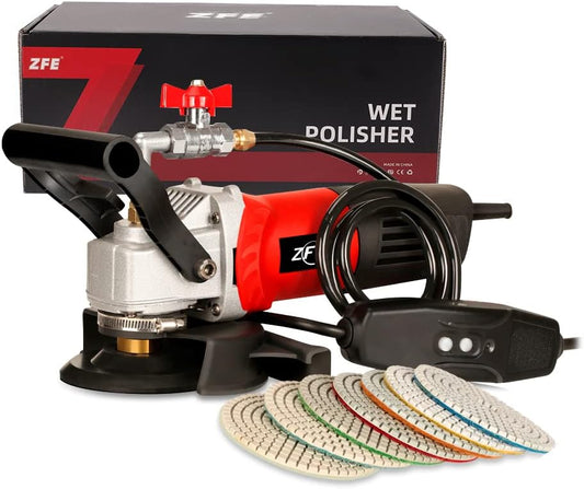 800W/110V Variable Speed 4'' Wet Polisher / Grinder & Granite Diamond Polishing Pads Concrete Polisher Stone Polisher for Granite/Marble/Concrete/Stones