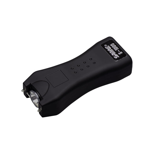 SABRE Stun Gun with Flashlight and Belt Holster, Emits 1.60 Powerful Pain Inducing Microcoulombs (µC) Charge, 120 Lumen LED Flashlight, Rubberized Grip, Compact Design, Rechargeable