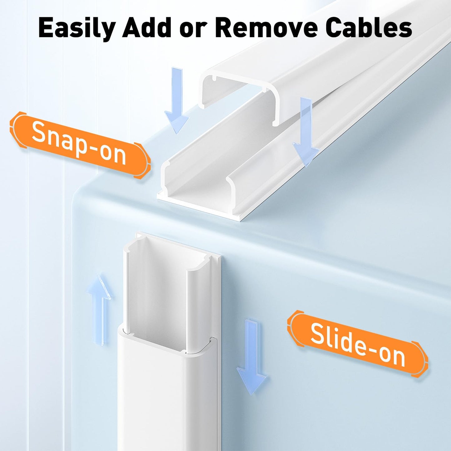 Delamu TV Cord Hider, Cord Covers for 2-3 Wires on Wall, Paintable Cable Hider Wire Covers for Cords, Easier Setup Wire Hiders for TV on Wall, Cable Cover Management to Hide Wires, W0.94H0.47in, White