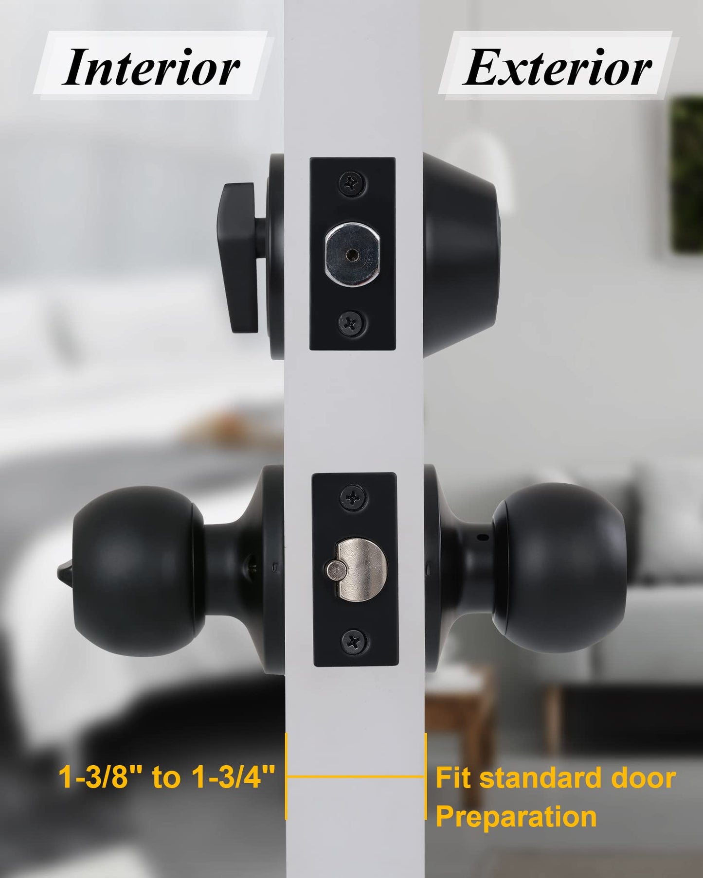 Lanwandeng (2 Sets) All Keyed Same Entry Knobs&Single Cylinder Deadbolt for Exterior Front Doors, Matte Black Finish Entry Door Lock with Same Keys