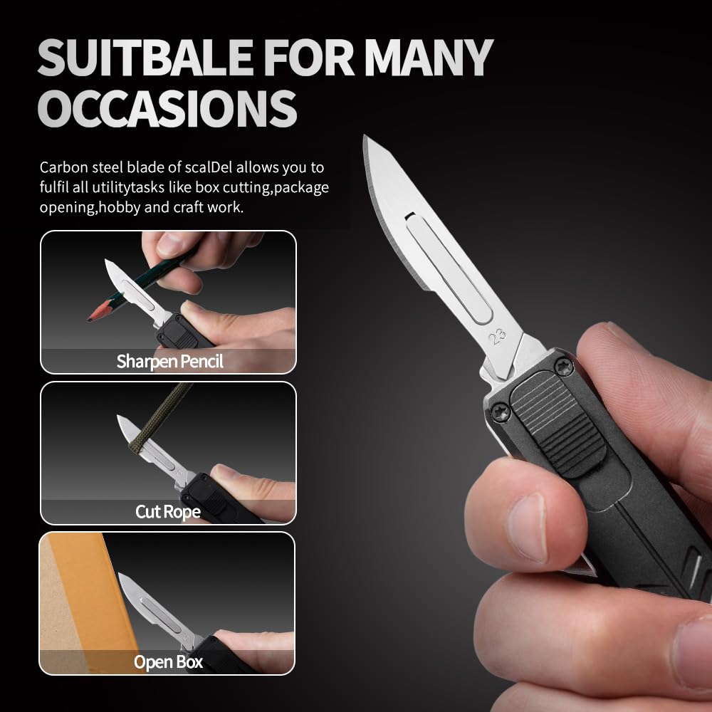cckk Utility Knife, Aluminium Alloy Pocket Knife with Clip, Black Pocket Knife, EDC Razor Knife with 20PCS #23 Blades