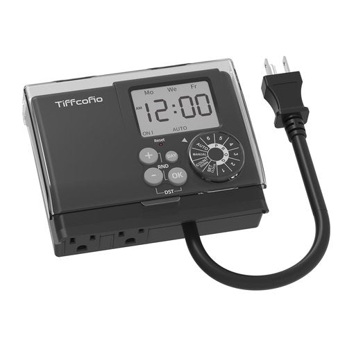 TiFFCOFiO New Digital Outdoor Timer Waterproof, Dial Programmable Method, Outdoor Pool Pump Timer with 2FT Extension Cord, 2 Grounded Electrical Outlets for Lights, 6 Sets of Programs, 20A/2500W