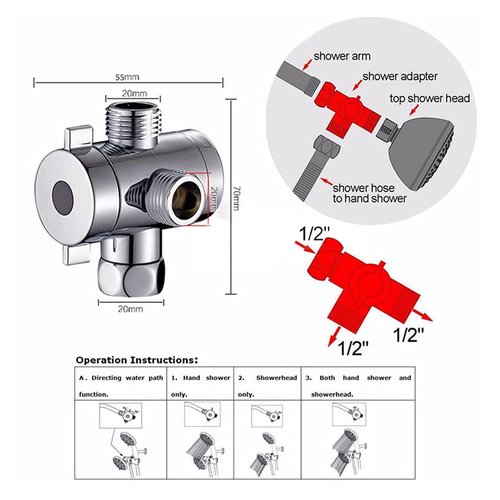 HapGlan 3-Way T-adapter Diverter Adapter Adjustable Shower for Head Arm Mounted Diverter Adapter Bathroom Hardware Accessory