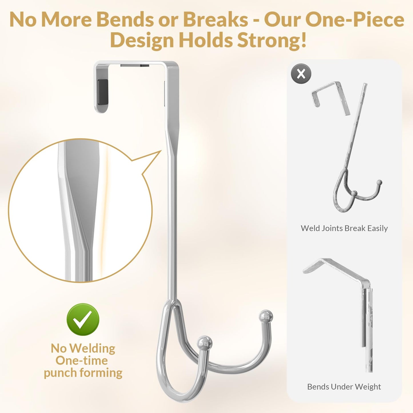 2 Pack Over The Door Hooks, Over The Door Hanger Heavy Duty Metal Double Hook, Over The Door Towel Rack for Bathroom, Door Hanger Hook & Door Coat Hanger for Coats, Robes, Towels, Bags (Silver)