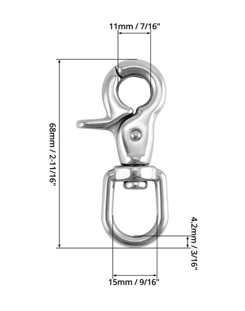 QWORK Swivel Trigger Snap Hook, 4 Pack 2.56" Marine Grade Stainless Steel 316 Swivel Trigger Clip Hook, 130 Lbs Capacity, for Cages, Dog Leash, Flag Pole, Bag, Key Ring