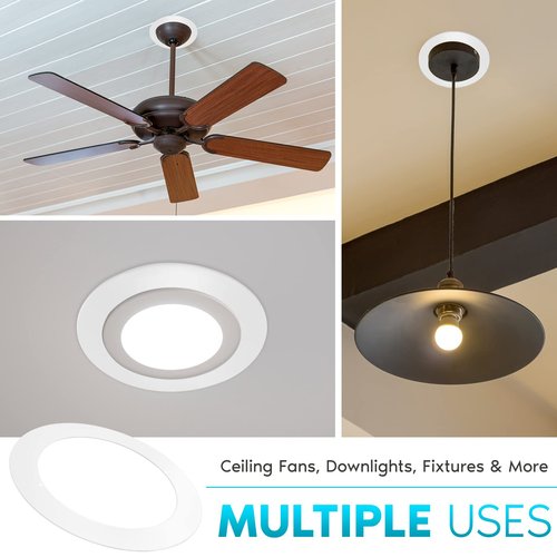 LUXRITE 4 Pack White Goof Trim Ring for 4 Inch Recessed Lights and Ceiling Light Fixtures, Outer Diameter 5.75 Inches, Inner Diameter 4.25 Inches, Metal Construction, Cover Damaged or Messy Ceilings