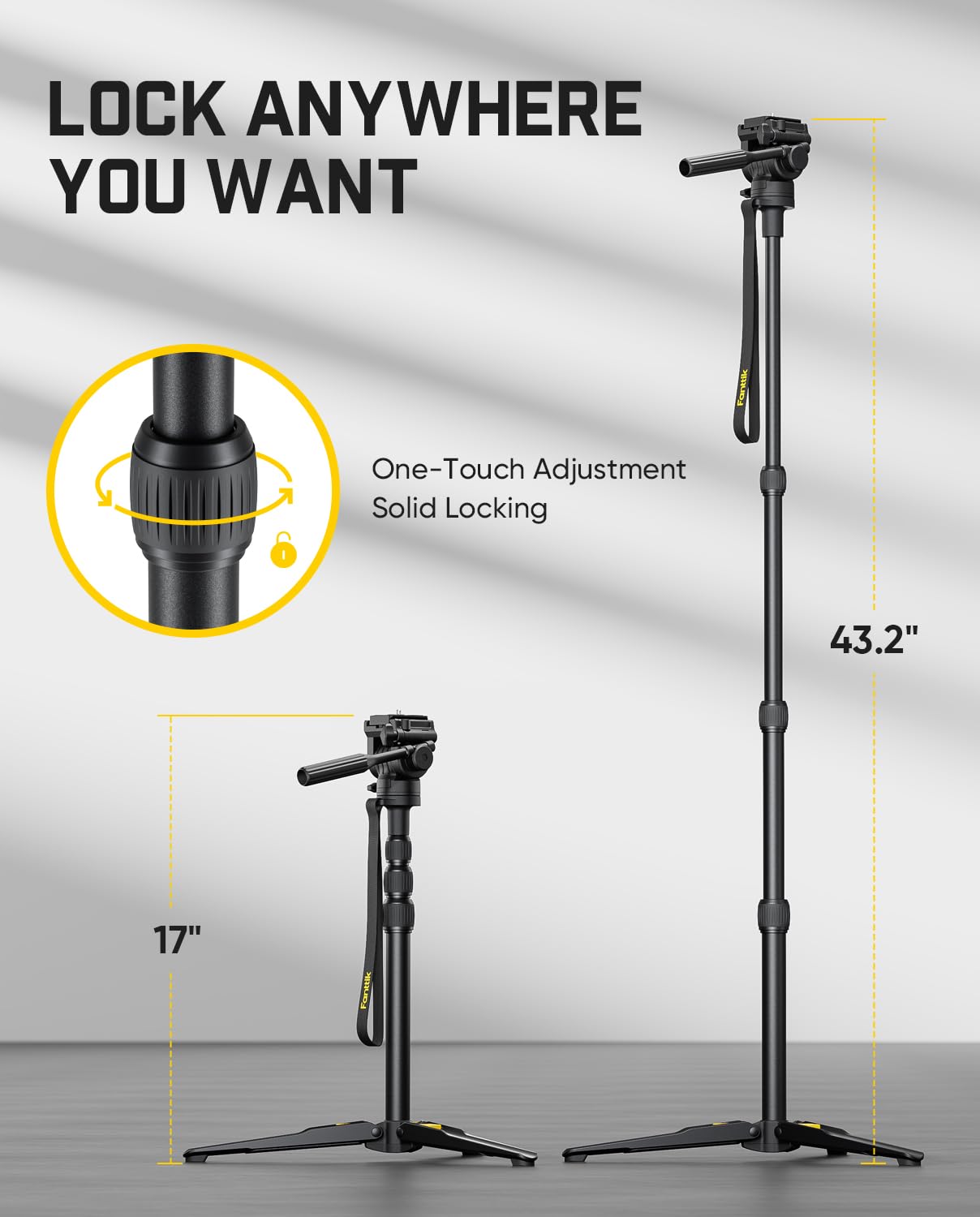 Fanttik DT10 Pro Laser Level Tripod, 2.2 Lbs Lightweight, 360° Flexible Pan Head, Quick Release Plate with 1/4"-20 Thread Mount, for Measurement Tools
