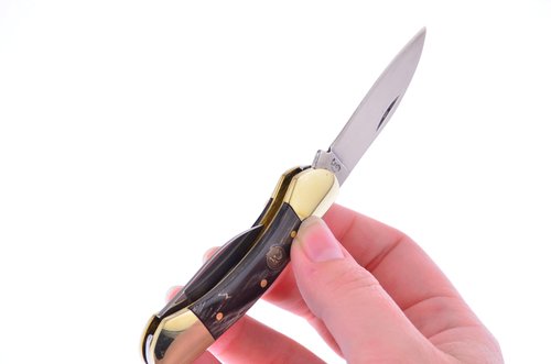 Hen & Rooster Pocket Knife 102BH Little Canoe Buffalo Horn Handle German Stainless Steel Blades Closed 2.875 Inches