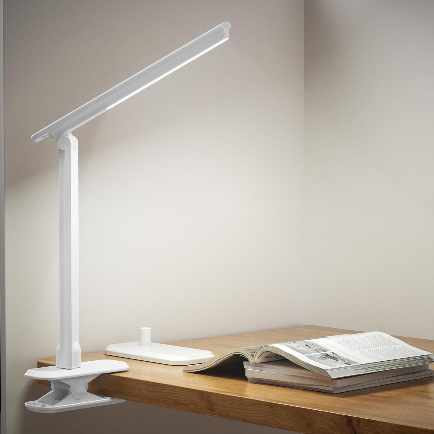 ANNAITE LED Desk Lamp Dimmable Table Lamp Reading Lamp with Changeable Clip & Base, 3 Brightness Dimmable Small Desk Lamp for Office Home, Desk Clip on Lamp for Bed Headboard, LED Desk Light Strip