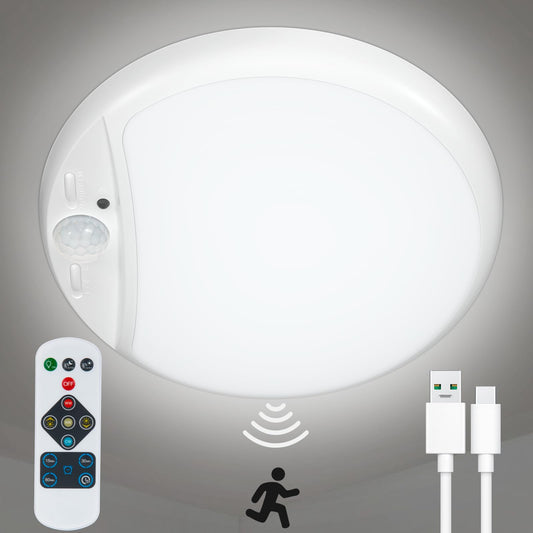 UthCracy Closet Light - Motion Sensored, Battery Operated, Wireless, Rechargeable, Dimmable, Remote Control - Bright LED Overhead Ceiliing Light for Closet, Hallway, Shower, Indoor