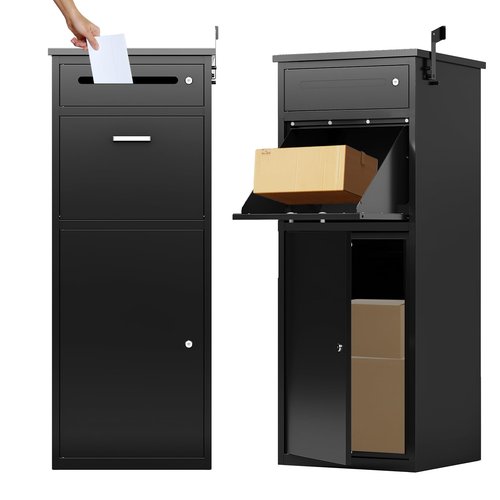 KAER Package Delivery Boxes for Outside,44.5"x17"x15.75" Cold-Rolled Steel Delivery Box for Packages & Mails, Anti-Theft Lockable Large Parcel Drop Box for Outdoor, Porch, Curbside
