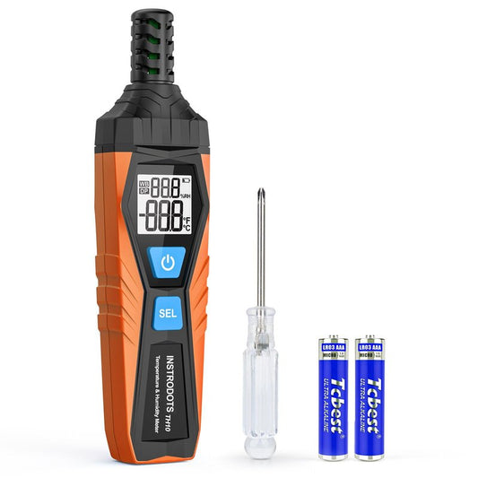 INSTRODOTS Temperature Humidity Meter, High Precision Thermometer Hygrometer with Ambient, Dew Point, Wet Bulb Thermometer, Dual Display Temperature & Humidity with LCD Backlight, TH10
