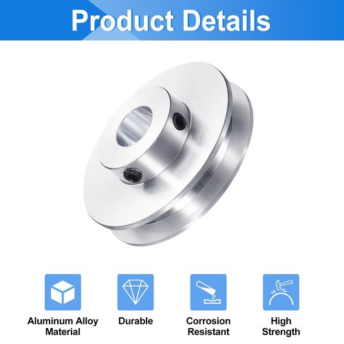 uxcell 1Pcs Single Groove Pulley, 12mm Fixed Bore 50mm Outer Diameter Aluminum Alloy Mechanical Belt Pulley with Hex Wrench for 6mm PU Round Belt