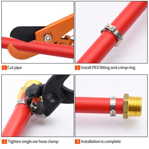 100 Pack 1/2 Inch PEX Cinch Clamps, Stainless Steel Single Ear Hose Clamps, for PEX Pipe(1/2", 100 Pack)