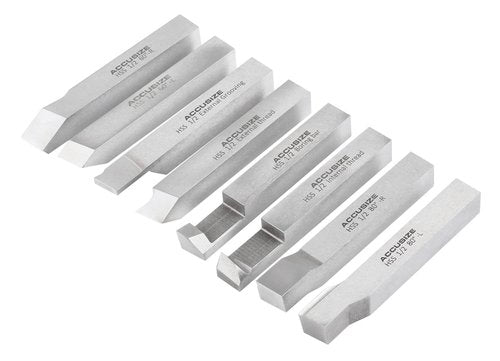 Accusize Industrial Tools 1/2'' 8 Pcs Hss Tool Bit Set, Pre-Ground for Turning and Facing Work, 2662-2004
