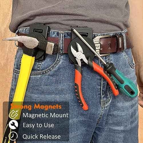 MUTUACTOR Magnetic Tool Belt Clip,Heavy-Duty Magnet Tool Holder for Belt Clip,1 Set Anti-Slip Magnetic Clip Tool Belt Accessories for Hammer Screwdrivers Adjustable Wrench Magnet Tools and Hardware