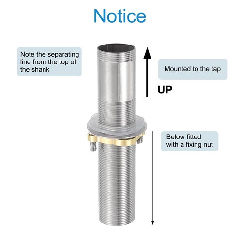 uxcell Faucet Mount Extension Shank 6"x 1.25" Stainless Steel Pipe Faucet Extension Nipple Locknut Kit Extension Threaded Lengthen Fixed High Foot with Nut and Gasket Fittings for Basin