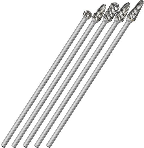 Sworker 5Pcs Long Carbide Burr Set 1/4" Shank Total L 6.2" Die Grinder Bits Rotary Rasp Attachment Cut Port Grind Metal Cast Iron Steel Aluminum Cylinder Head Engine Intake Exhaust Manifold Tight Area