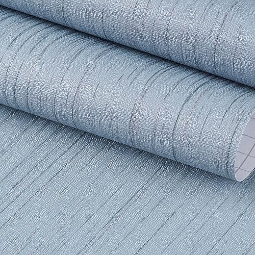 FunStick Ash Blue Grasscloth Wallpaper Peel and Stick Textured Blue Wallpaper Self Adhesive Fabric Contact Paper for Cabinets Removable Grass Cloth Linen Wallpapers for Bedroom Bathroom Walls 15.8x80