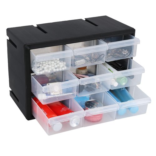 Innouse Small Parts Drawer Cabinet, 9 Drawer Desktop Storage Cabinet, Plastic Storage Drawers for Crafts Set of 1, Black