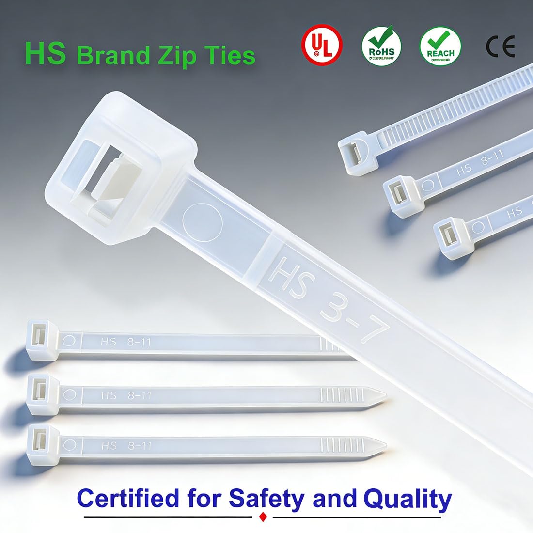 HS Long Zip Ties 12 Inch Clear 0.19" Nylon Cable Ties Heavy Duty 50 Lbs Strength Strong for Privacy Fence Outdoor,Electrical Plastic Tie Straps Weather Resistant 100 Pcs White