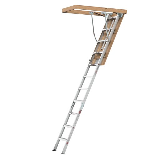 Aluminum Attic Ladder,Lightweight and Portable Attic Access Door with Stairs 54" L x 25" W,350-pound Capacity Convenient Access to Your Attic,Opening 7-10ft Step Ladder Fits 7'8"-10'3" Ceiling Heights