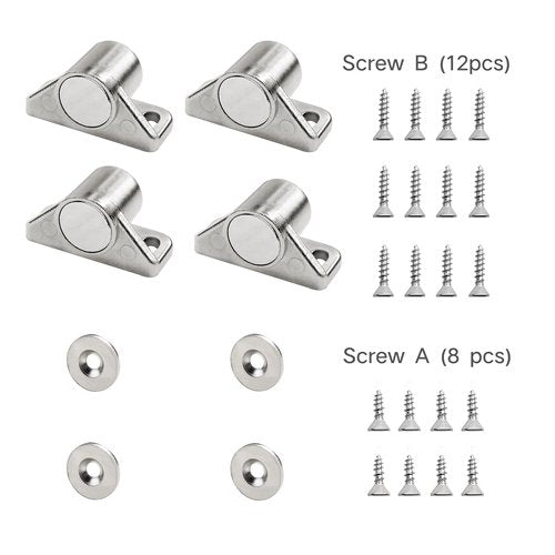 Magnetic Door Catch, 4 Pack Pull Strong Magnet Cabinet Latches Premium Quality Zinc Alloy Hardware Cabinet Magnetic Catch for Kitchen Closet Door Closing Magnetic Door Catch Cupboard Closer - Silver
