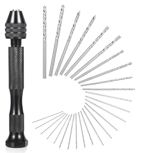 26 PCS Micro Drill Bit Set, Pin Vise Hand Drill Manual Jewelry w/Micro Drill Bits (0.5mm-2.5mm), Rotary Craft Drill for Jewelry Making, Resin, Wood, Plastic, Miniature, Beads, Clay