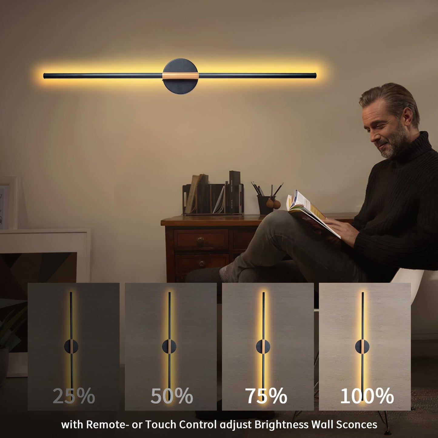 Wireless Wall Sconces Set of 2, Battery Operated Wall Sconce with Remote Dimmable 28.7 Inch 5000mAh Rechargeable 360°Rotate Bedroom Lights For Wall Lamps Decor for Living Room, Hallway-Warm White