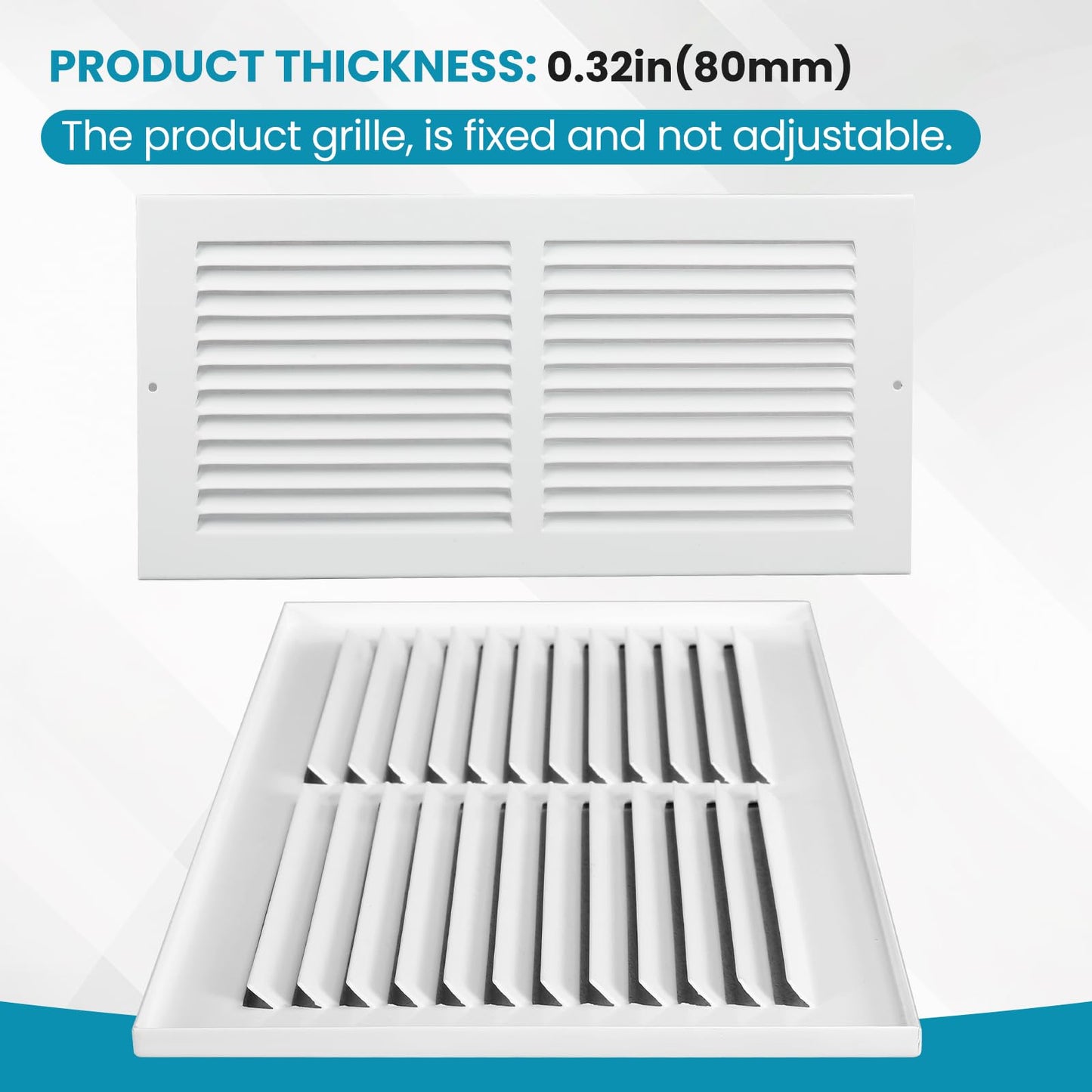 VOISEN Return Air Grille,Fits 14x6 Duct Opening,Steel Return Vent Cover, White Vent Cover Grill for Sidewall and Ceiling,HAVC Cold Air Return Vent Cover,Overall Size:15.8"W X 7.9"H