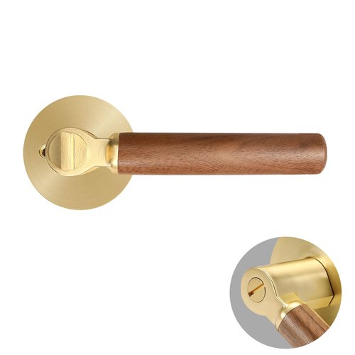 Evionlin 5 Pack Gold Keyless Zinc Alloy Wooden Door handlesleft or Right Hand Door Handles, Used for Bedroom or Bathroom Door Locks