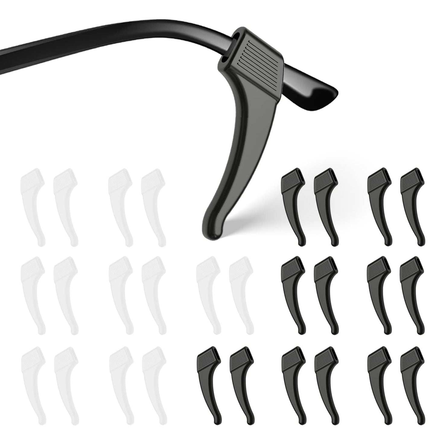 SMARTTOP 16Pairs Anti-Slip Eyeglass Ear Grips Hook, Comfortable Silicone Elastic Eyeglasses Temple Tips Sleeve Holder-For Eyeglasses Sunglasses Spectacles Glasses Reading (8 Black & 8 Clear)