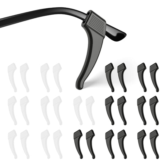 SMARTTOP 16Pairs Anti-Slip Eyeglass Ear Grips Hook, Comfortable Silicone Elastic Eyeglasses Temple Tips Sleeve Holder-For Eyeglasses Sunglasses Spectacles Glasses Reading (8 Black & 8 Clear)