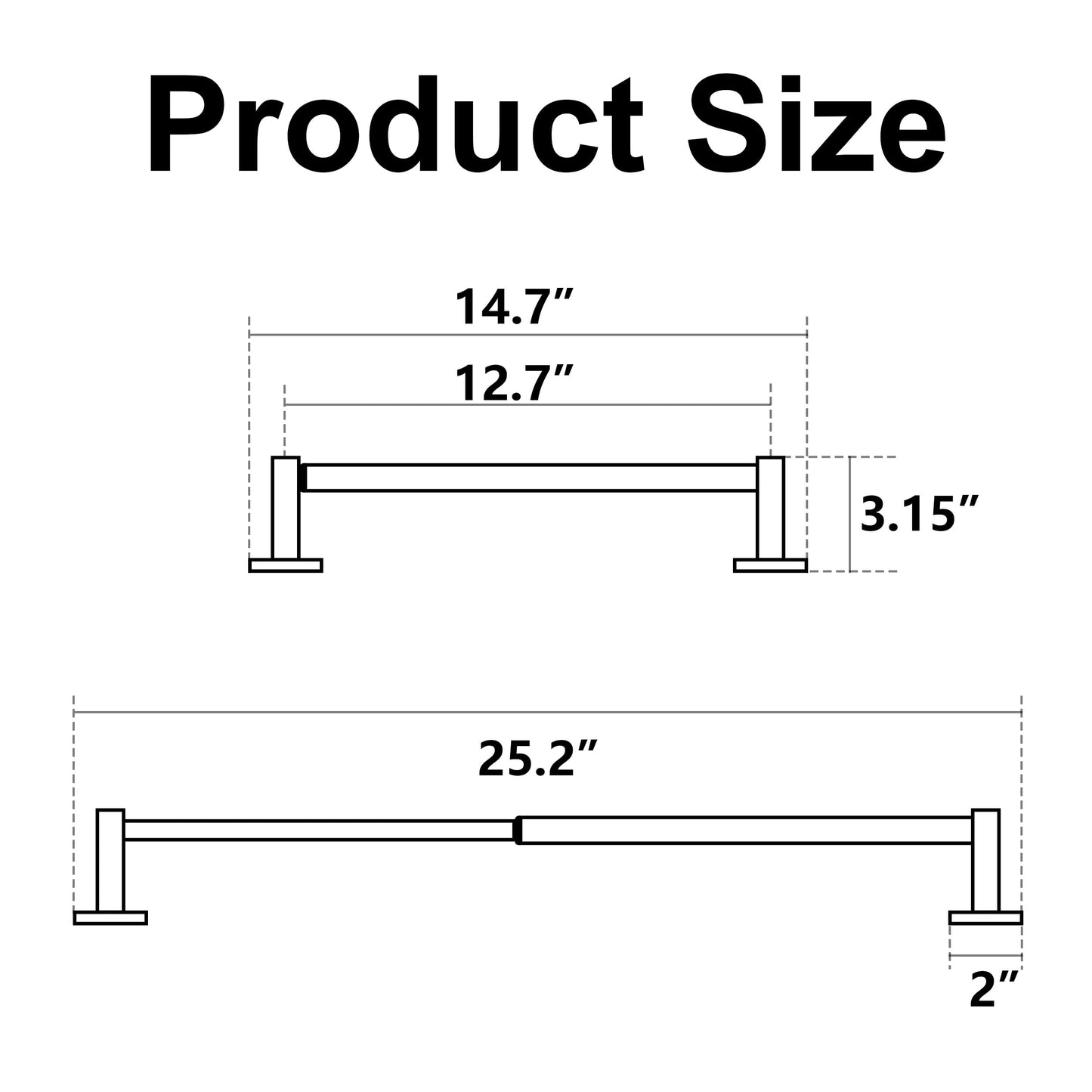 Miroamz Adjustable Towel Bar, 14.4inch - 25.2inch Towel Rack, Wall Mounted for Bathroom, Kitchen Hand Towel Holder Cloths Hanger SUS 304 Stainless Steel Organizer Single Bar (Matte Black)