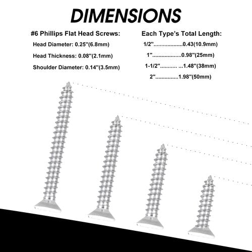 100 PCS #6X1-1/2(1.5 inch) Stainless Steel Phillips Flat Head Wood Screws,Stainless Steel 18-8 A2(304) Screw,Home Screw Kit by QISHENG