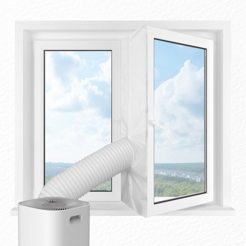 Portable Air Conditioner Window Seal Kit, 300CM (118") AC Casement, Hot Air Stop Air Exchange Guards with Zip and Adhesive Fastener Works with Mobile Air-Conditioning, Keep House Cool