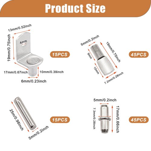 Taiss 120PCS Shelf Pins Kit 4 Styles,Nickel Plated Shelf Support Pegs,Shelf Bracket Pegs,Bookshelf Pegs,Shelf Holders pegs,Kitchen Cabinet Shelf pegs for Shelves Kitchen Furniture and Closet