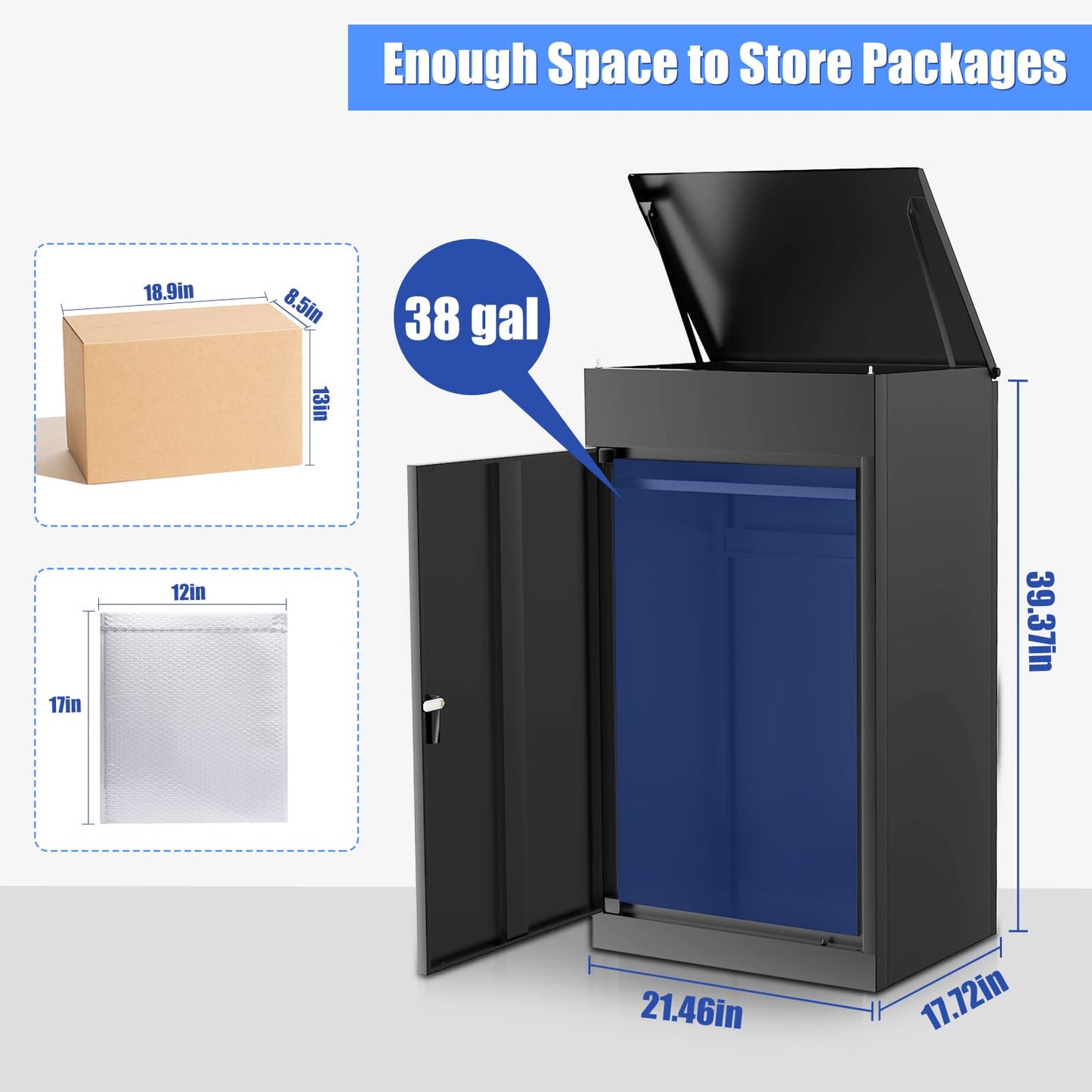 Large Package Delivery Boxes for Outside, 21.5"L X 17.7"W X 39.4"H Parcel Drop Boxes with Double Lock, Waterproof Anti-Theft Mailbox with Floor Spikes, Heavy-Duty Steel Secure Package Delivery Box