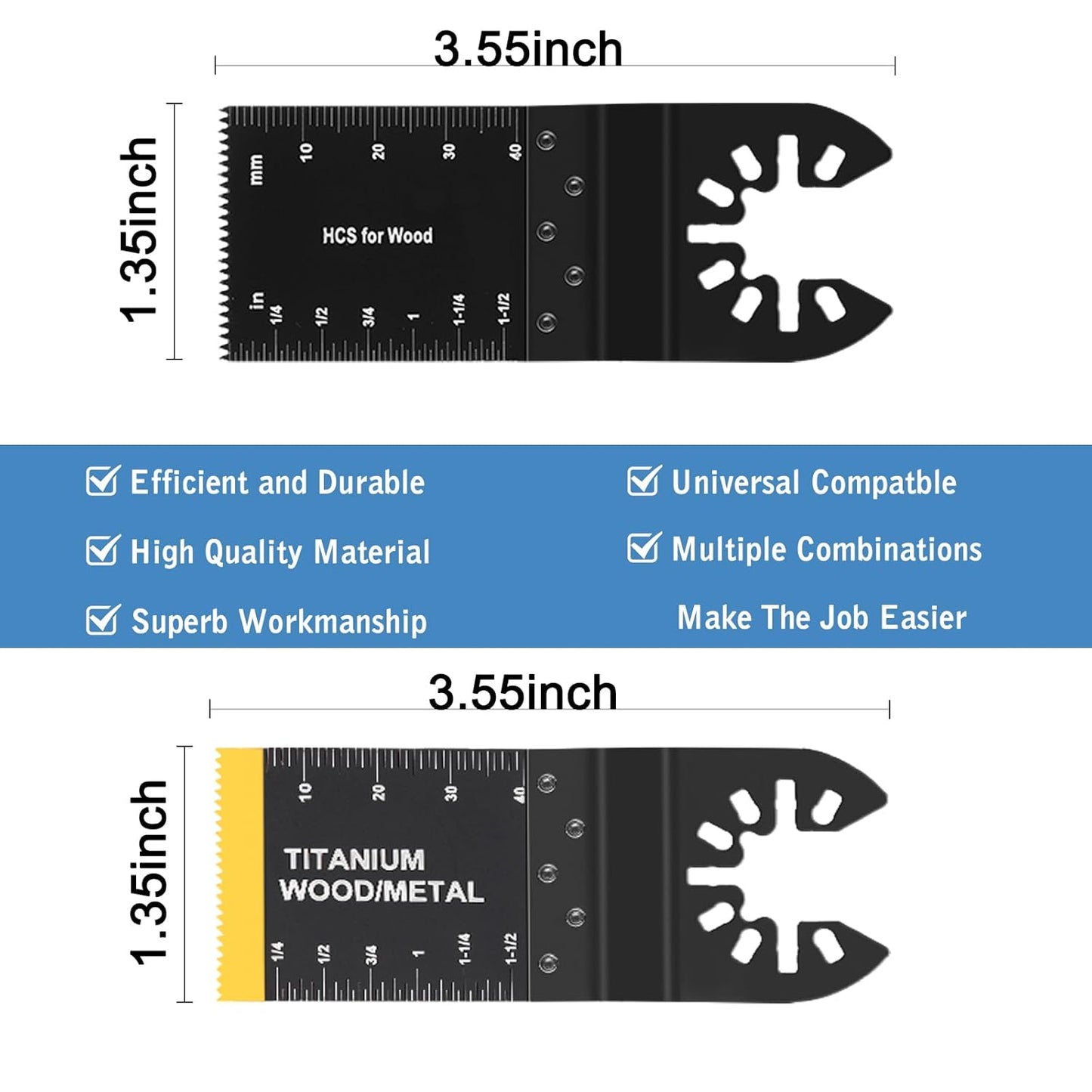 55 PCS Oscillating Saw Blades Quick Release Universal oscillating Tool Blades Wood Plastics and Metal Multitool Blade Kits for Wood fit Dewalt Rockwell Milwaukee Makita Ryobi