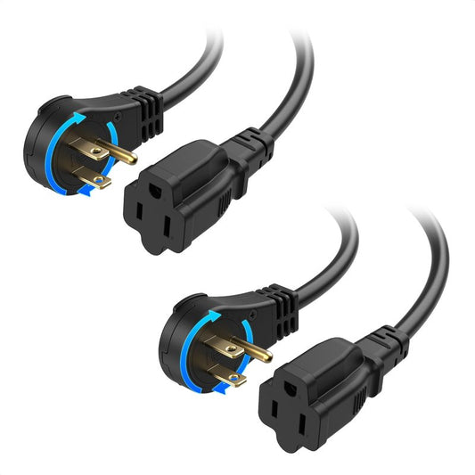 [ETL Listed] Cable Matters 2-Pack 16 AWG 360° Rotating Flat Plug Short Extension Cord - 1ft, 13A/1625W, Low Profile 3 Prong Power Extension Cords, NEMA 5-15P to NEMA 5-15R, Black