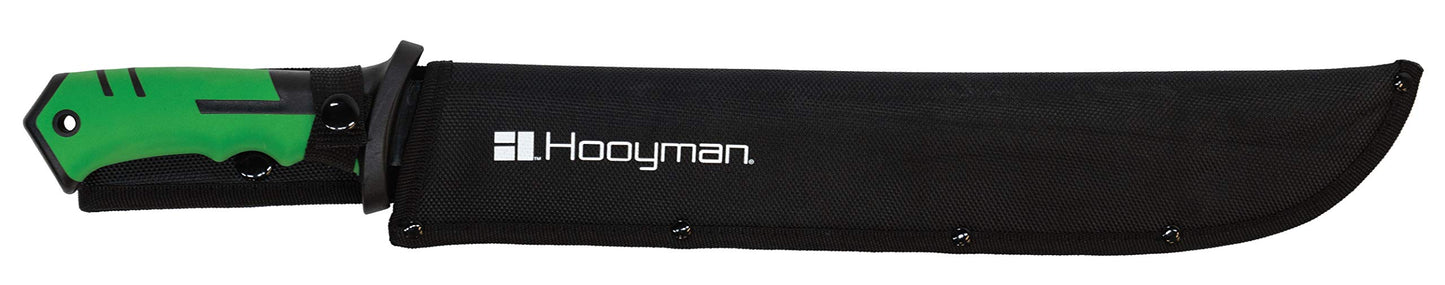 Hooyman Bush Machete with Heavy Duty Construction, Ergonomic No-Slip Handle and Belt Sheath for Gardening, Land Management, Bushcraft, Hunting and Outdoor , Black/Green