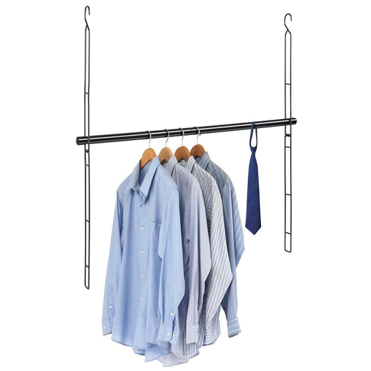 Closet Hanging Rod, 47.2in Wide Extension Closet Hanging Organizer, 6 Height Adjustable Hanging Closet Rods, Space Saving Heavy Duty Closet Rod for Hanging clothes and Towel up to 33.8 in long, Black
