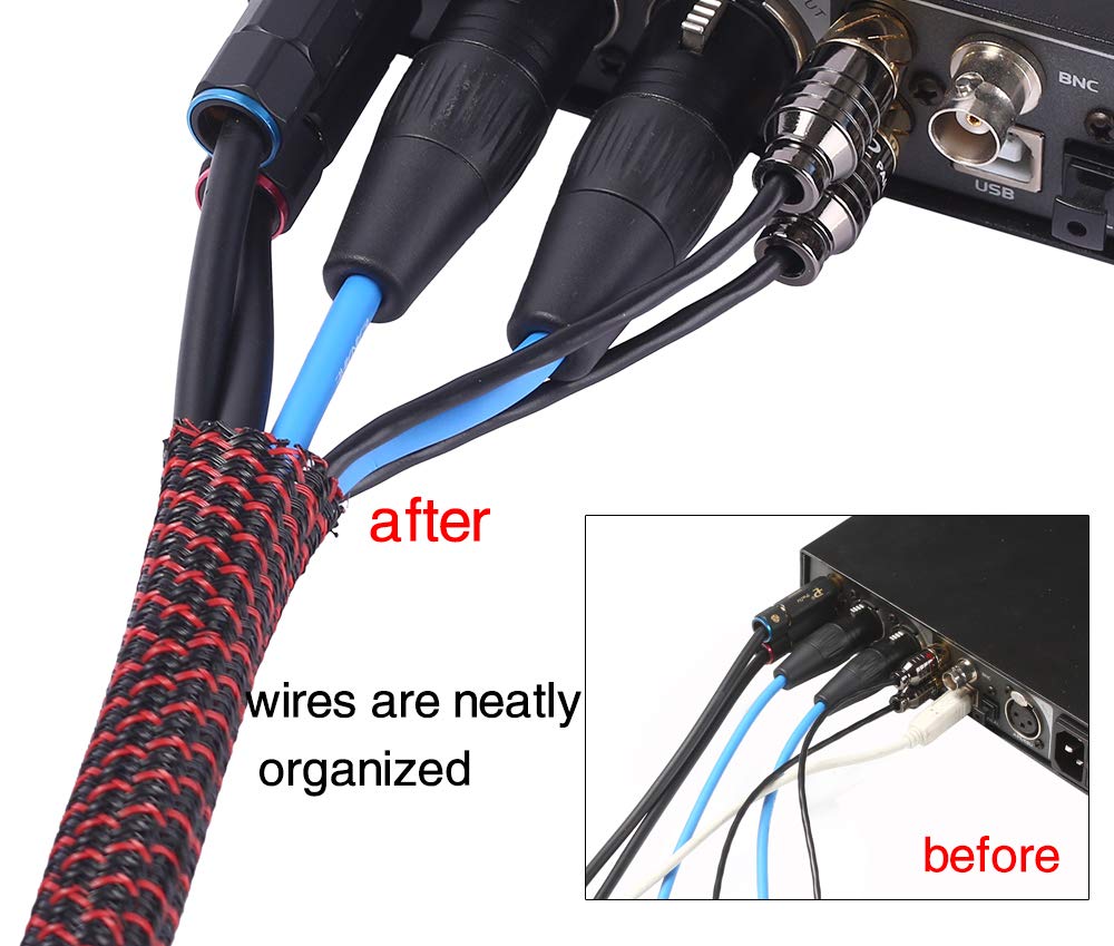 Alex Tech 10ft - 1 inch Cord Protector Wire Loom Tubing Cable Sleeve Split Sleeving For USB Cable Power Cord Audio Video Cable – Protect Cat From Chewing Cords - Blackred