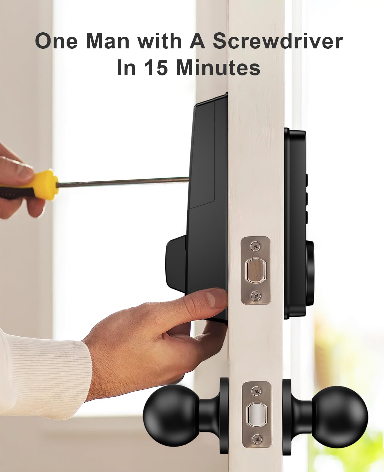 Fingerprint Door Lock with Handle, Smart Keyless Entry Door Lock with App, Stores 50 Fingerprints and 50 User Codes, IP65 Weatherproof Keypad Deadbolt for Front & Interior Doors, Auto-Lock, Black